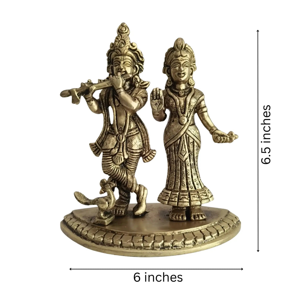 Brass Radha Krishna Idol with Flute – Embodiment of Eternal Love and Divine Bliss   Brass Ware