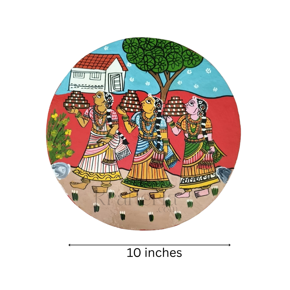 Cheriyal Inspired Bonalu Painting – Handmade Circular Wall Piece   wall decor