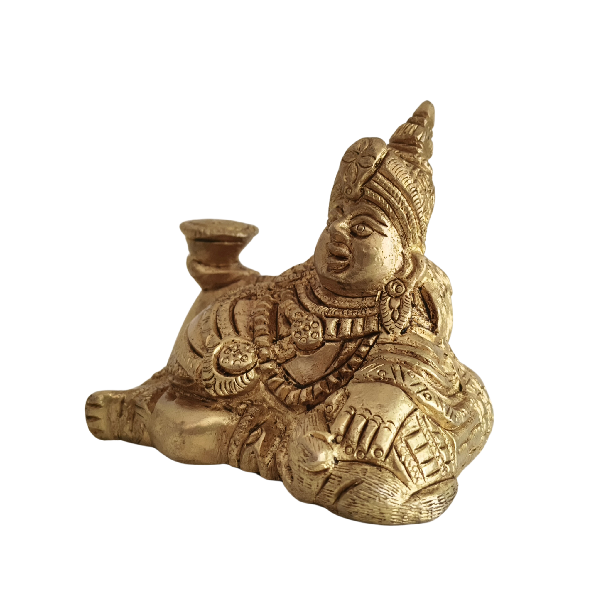 Brass Lord Kubera Reclining Idol - Hindu God of Wealth & Prosperity