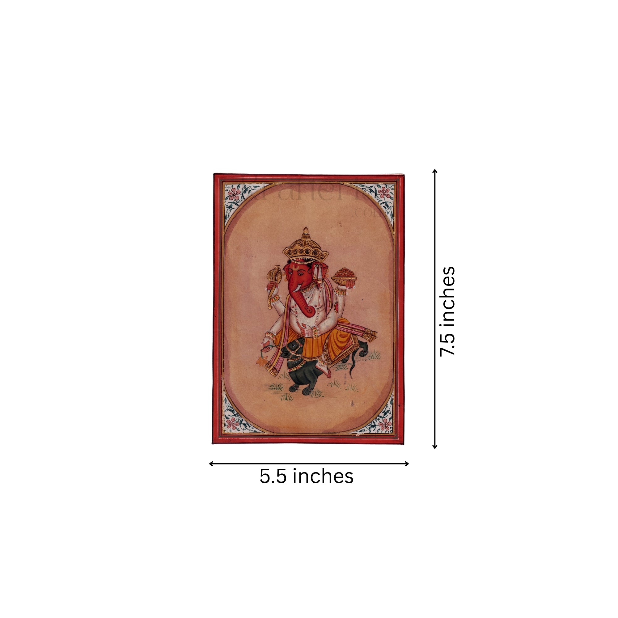 Exquisite Miniature Painting of Lord Ganesha on His Vahana