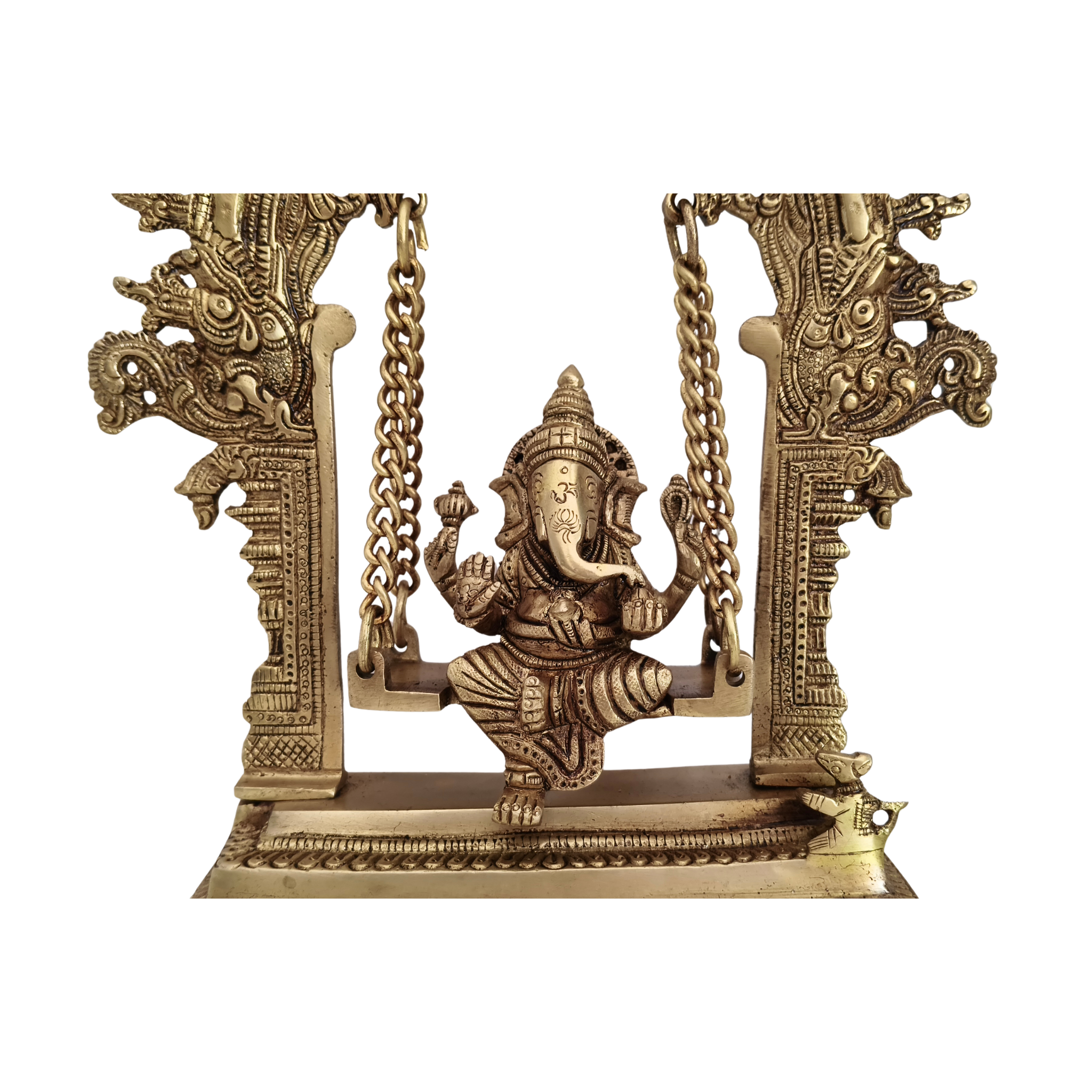 Unique Brass Lord Ganesha on Swing (Jhula): Idol of Joy, Playfulness, and Auspiciousness