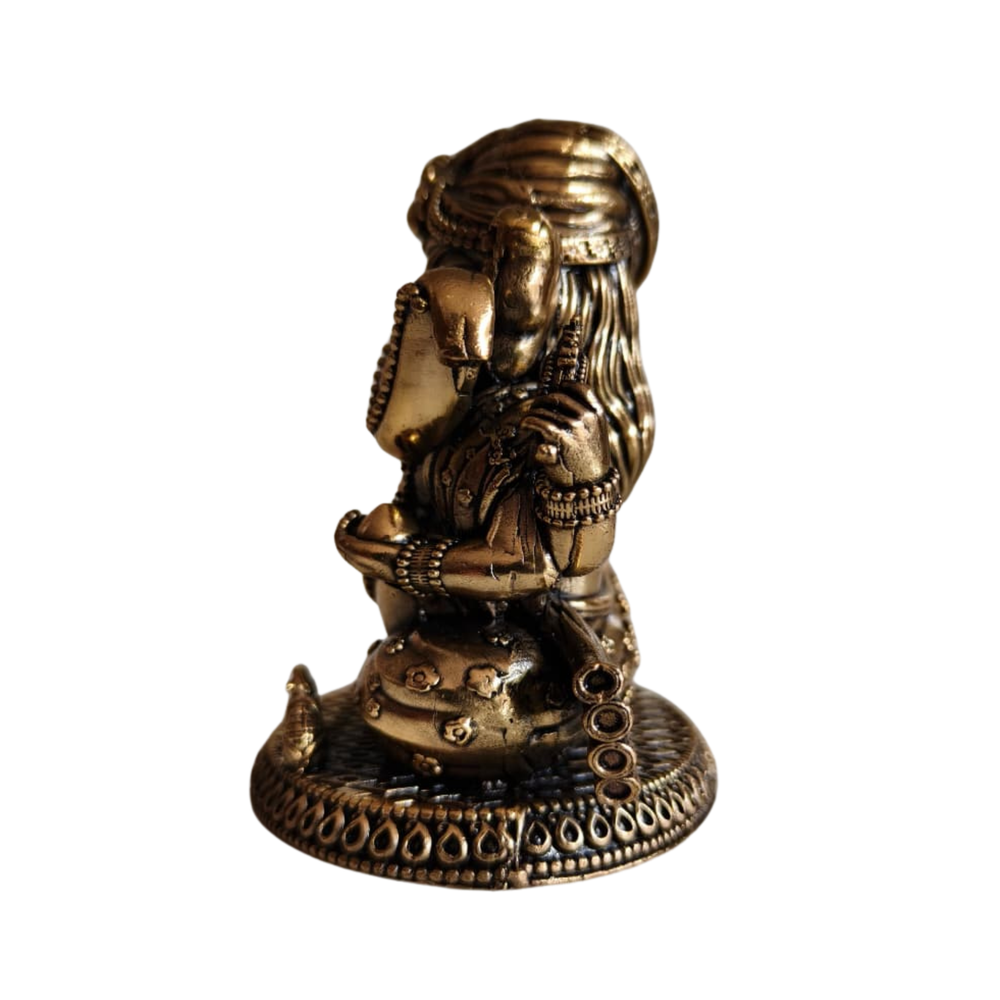Brass Pagdi Ganesha Statue - Seated Lord Ganpati with Traditional Turban   Brass Artwork