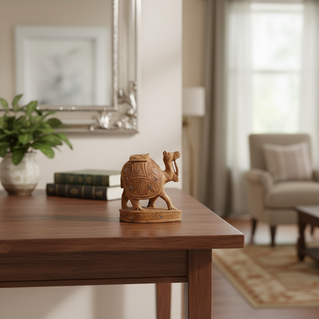 Intricately Hand-Carved Wooden Camel | Rustic Home Decor Piece