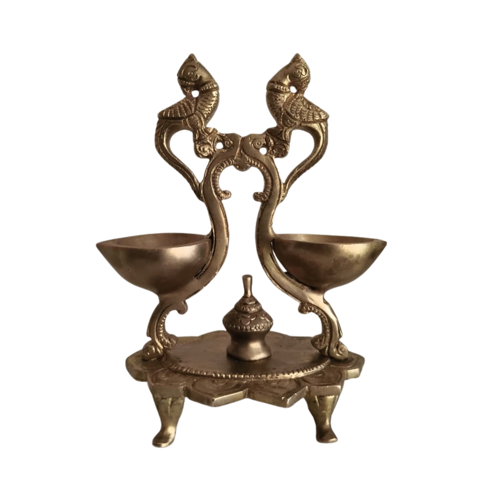 Handcrafted Brass Peacock Altar Diya – Royal Mayil Lamp on Lotus Pedestal   Brass Artwork