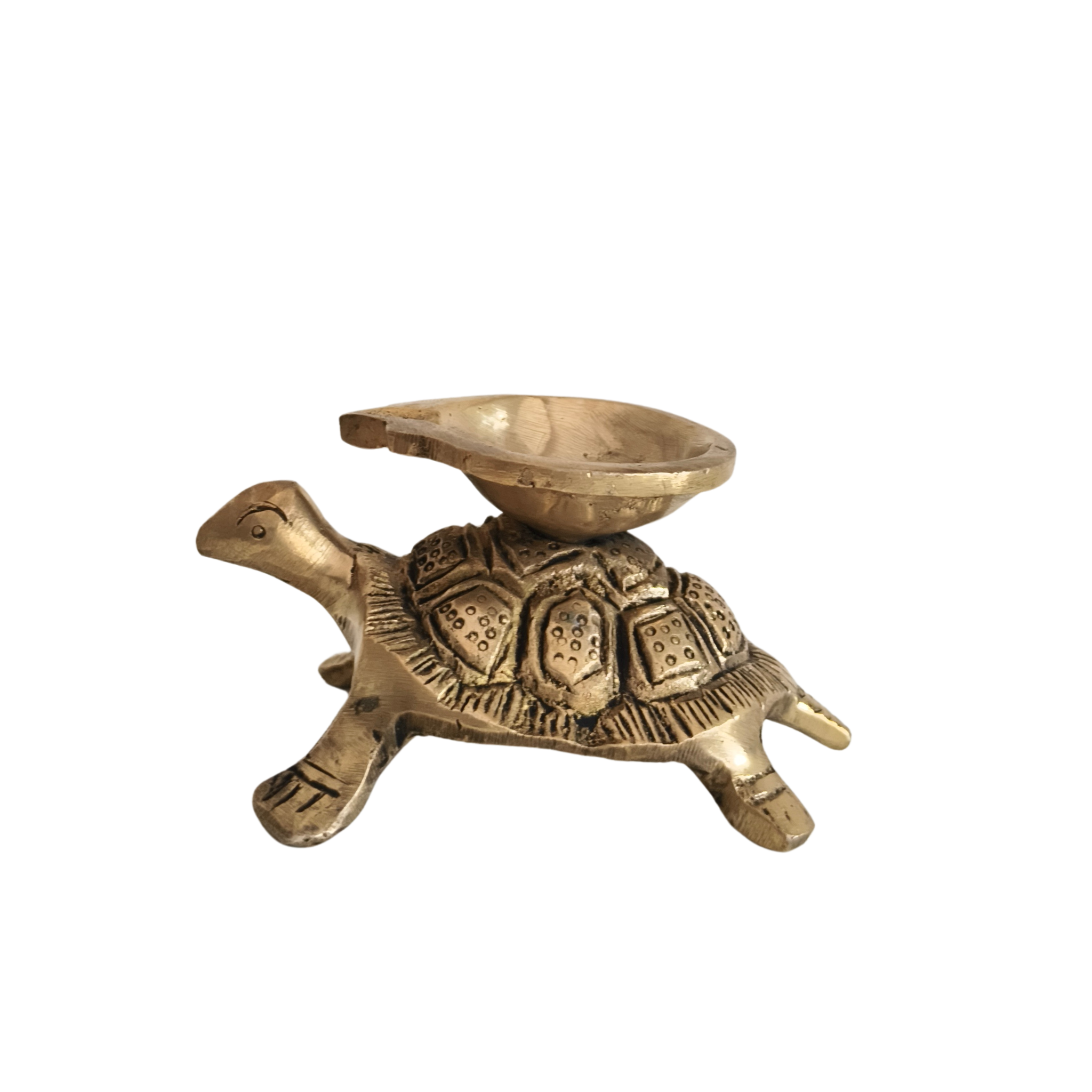 Golden Brass Tortoise Diya (Oil Lamp) - Kurma Vastu Accent