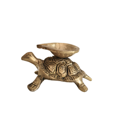 Golden Brass Tortoise Diya (Oil Lamp) - Kurma Vastu Accent