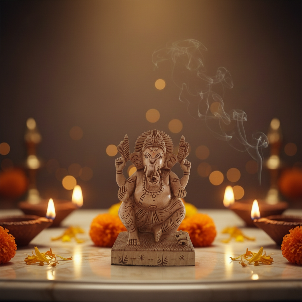 Handcrafted Lord Ganesh Idol with Crown | Decorative Spiritual Art