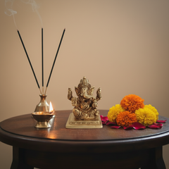 Miniature Brass Lord Ganesha Idol: Four-Armed Bringer of Success and Wisdom
