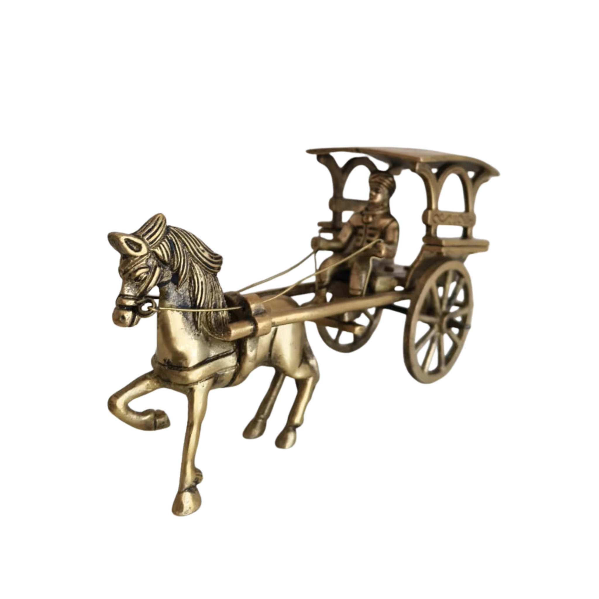 Vintage Style Brass Horse and Chariot Figurine | Handcrafted Indian Tonga / Buggy Decor