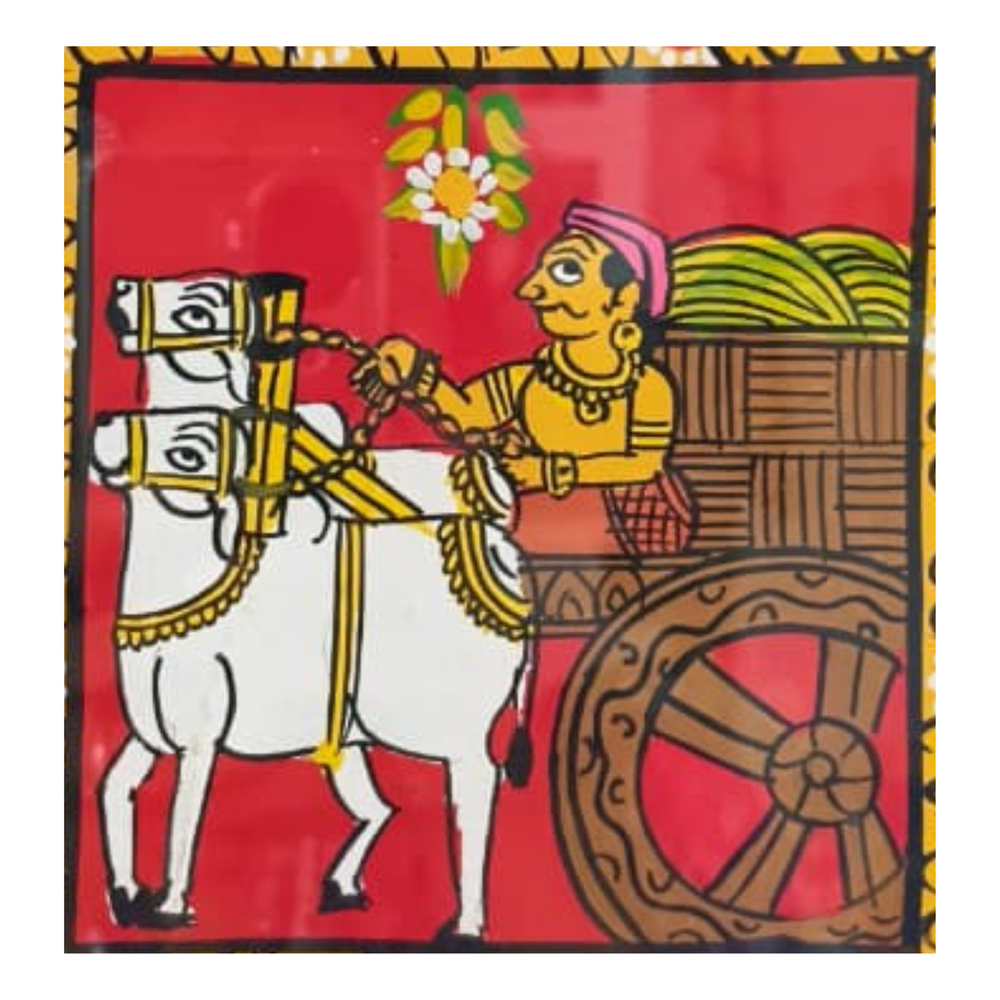 Hand-Painted Bullock Cart (Edla Bandi) - Traditional Cheriyal Folk Art   Cheriyala Painting