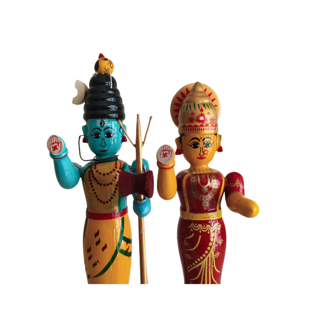 Traditional Etikoppaka Art Ardhanarishvara (Shiva-Parvati)   Etikoppaka Lacquerware