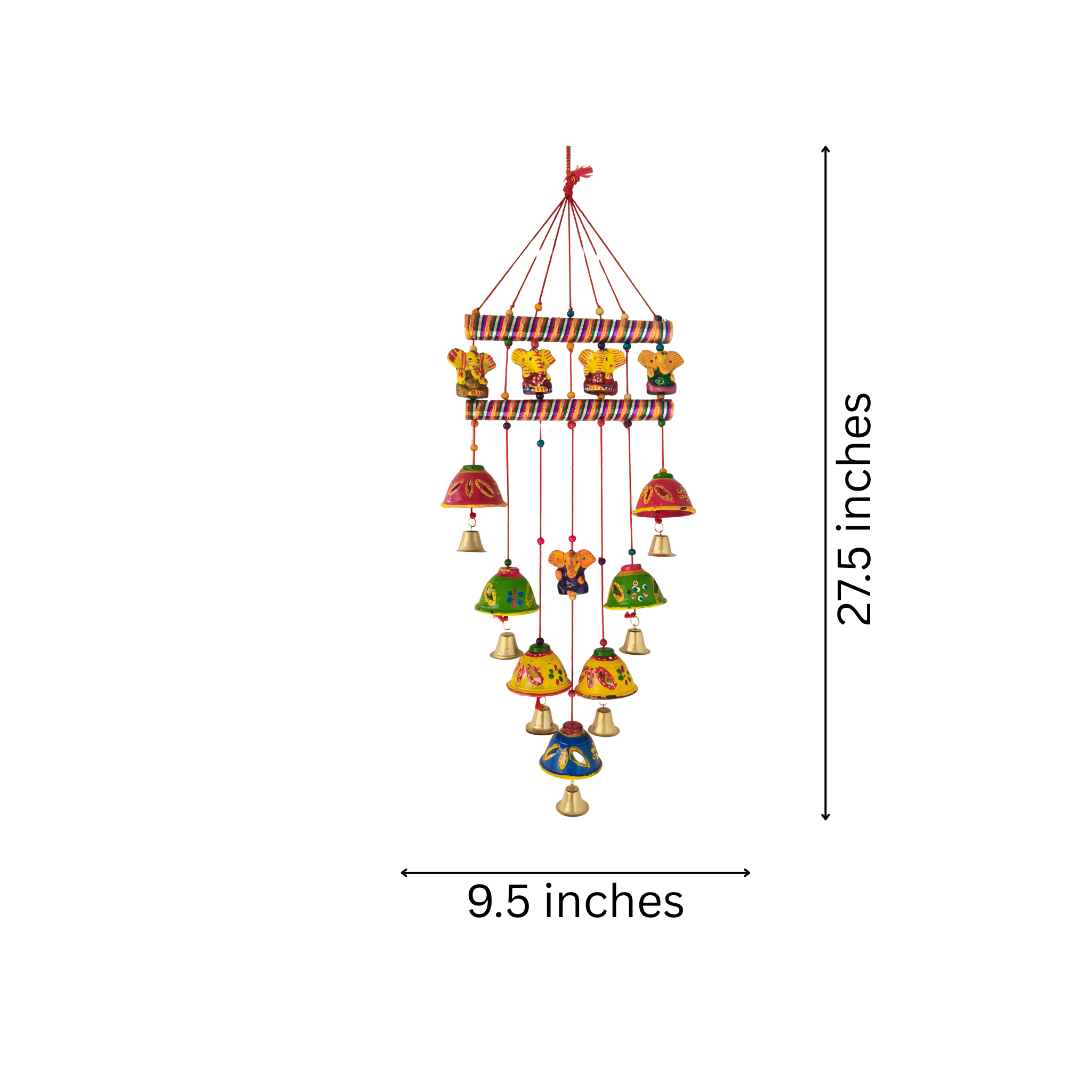 Vibrant Rajasthani Ganesh and Bell Wind Chime Wall Hanging