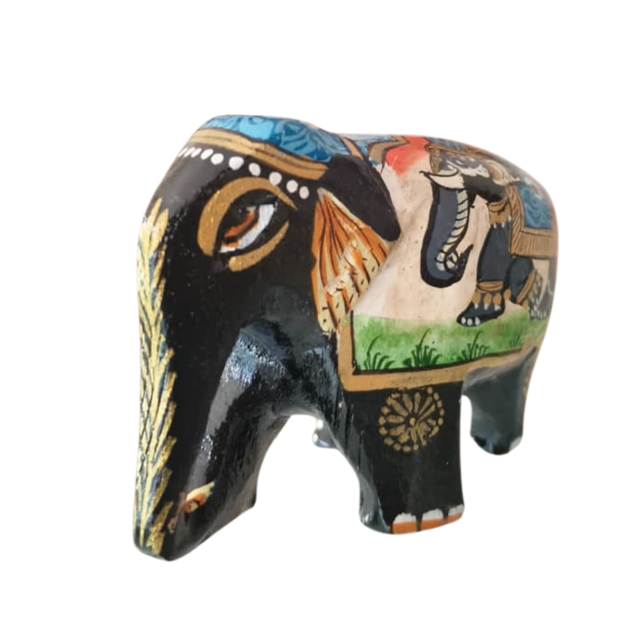 Black Painted Wooden Mughal Elephants – Elegant Decorative Figurines
