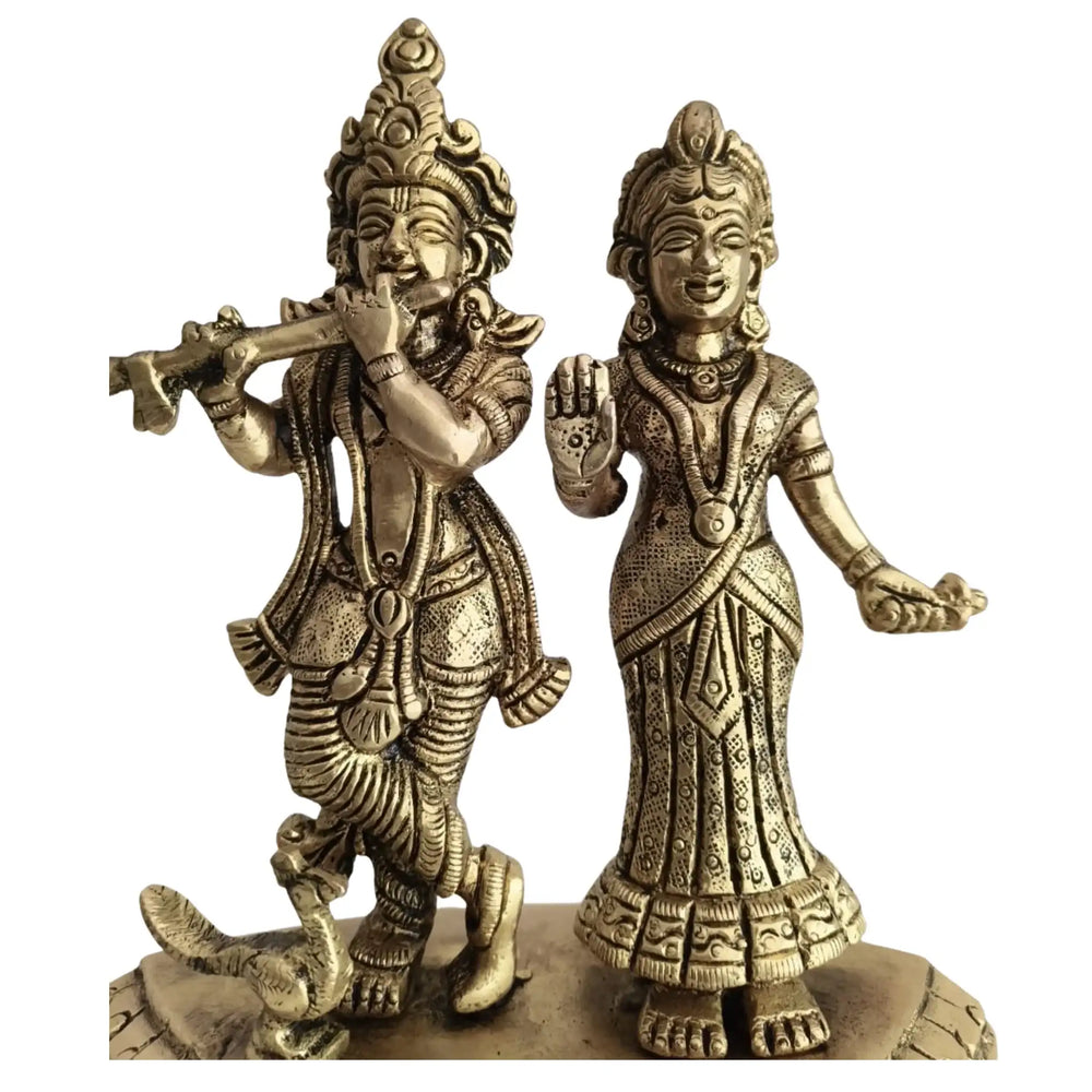 Brass Radha Krishna Idol with Flute – Embodiment of Eternal Love and Divine Bliss   Brass Ware
