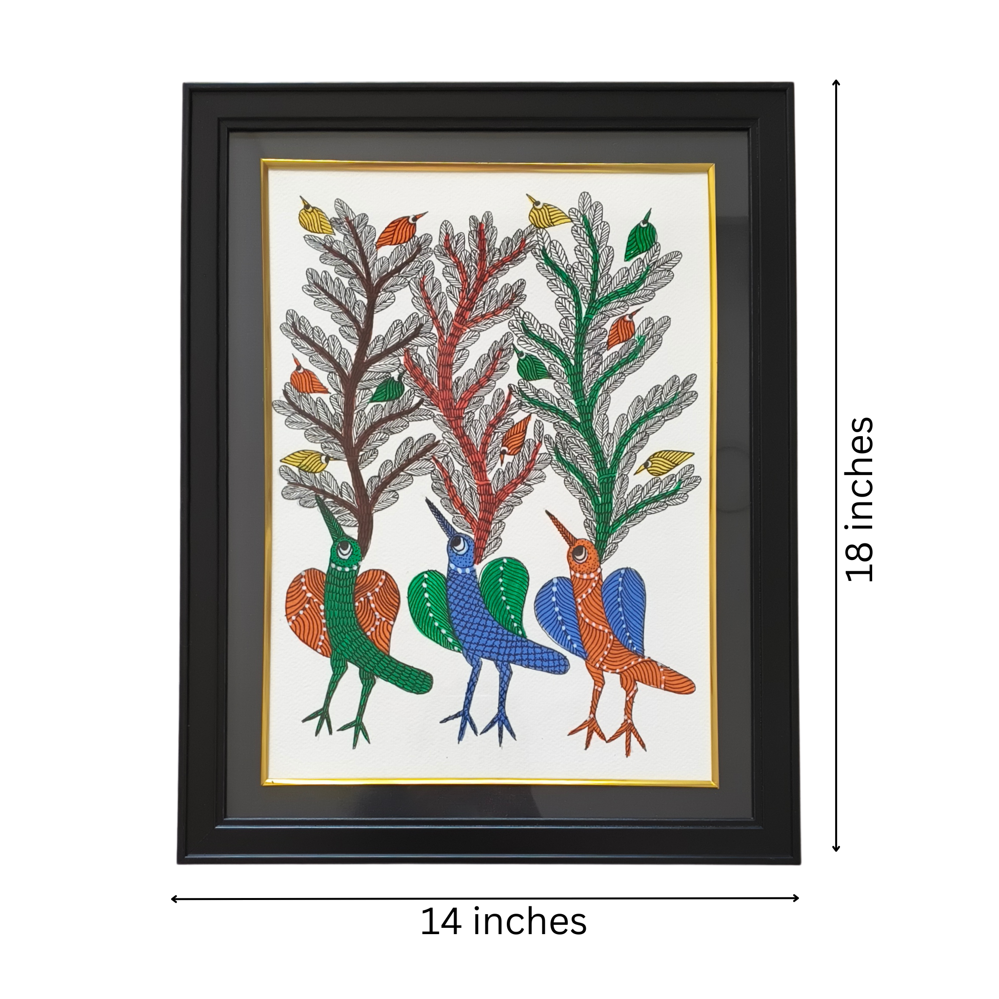 Song of the Forest – Gond Painting of Birds and Trees