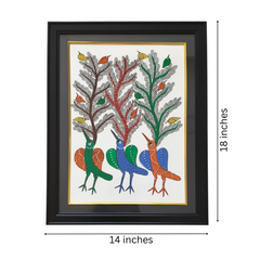 Song of the Forest – Gond Painting of Birds and Trees