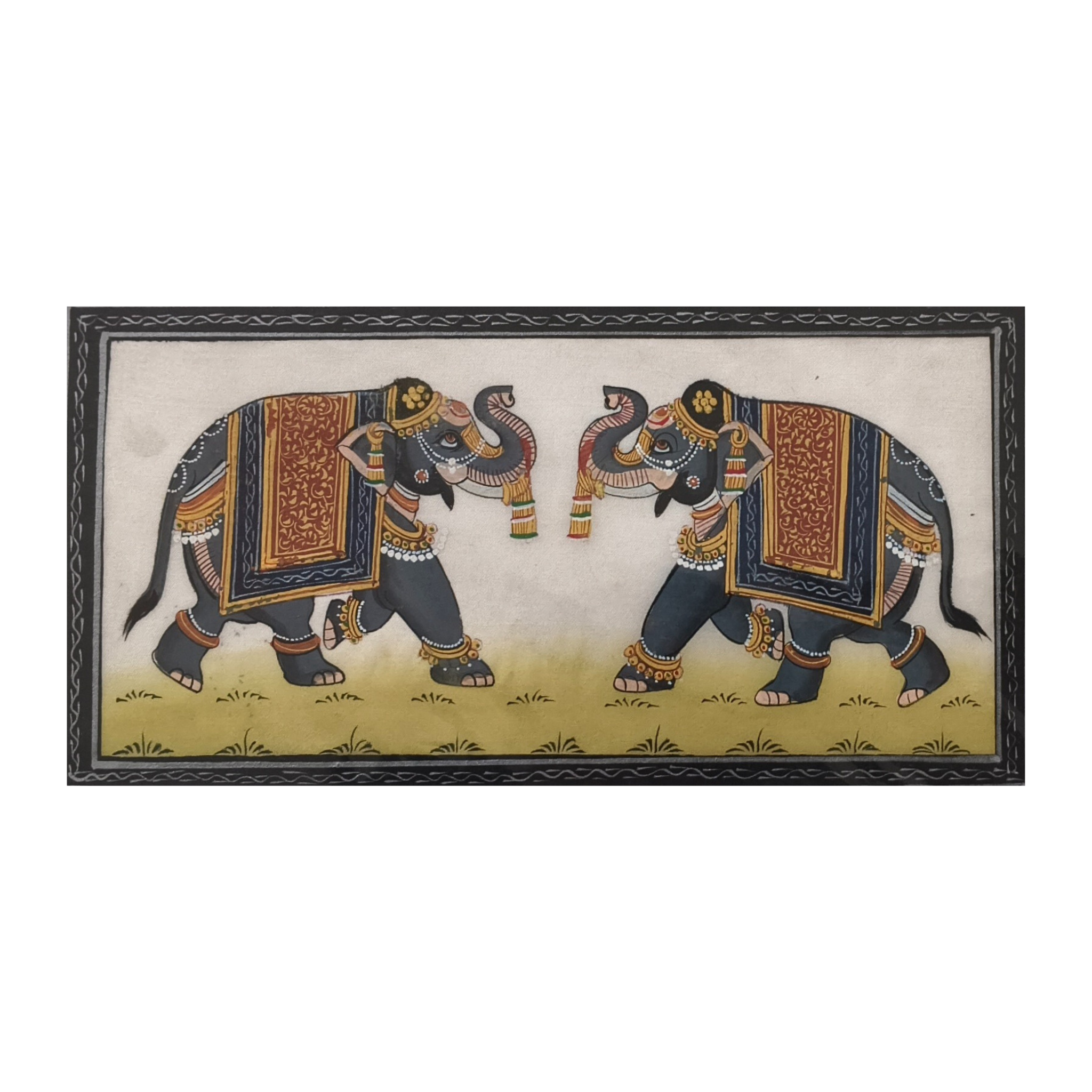 Hand-Painted Miniature Indian Elephant Pair Painting