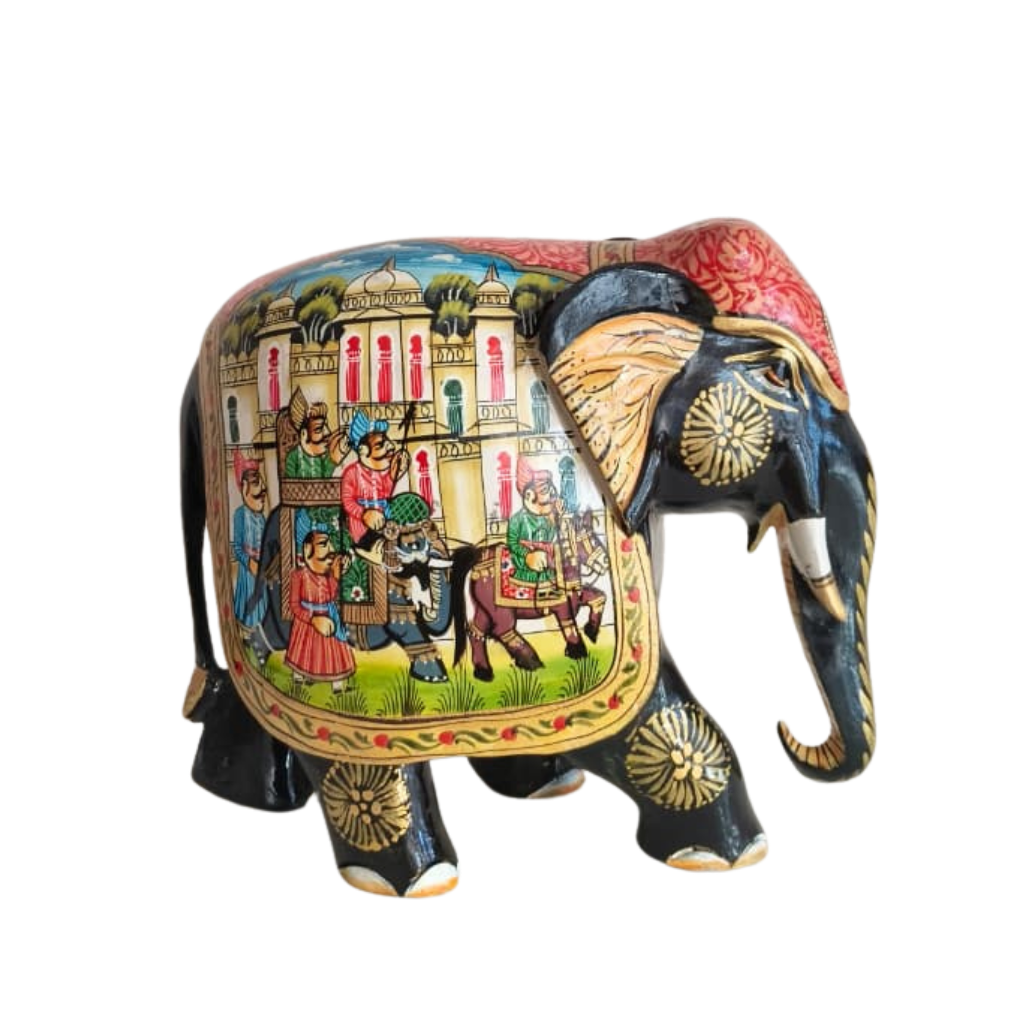 Black Painted Wooden Mughal Elephants – Elegant Decorative Figurines