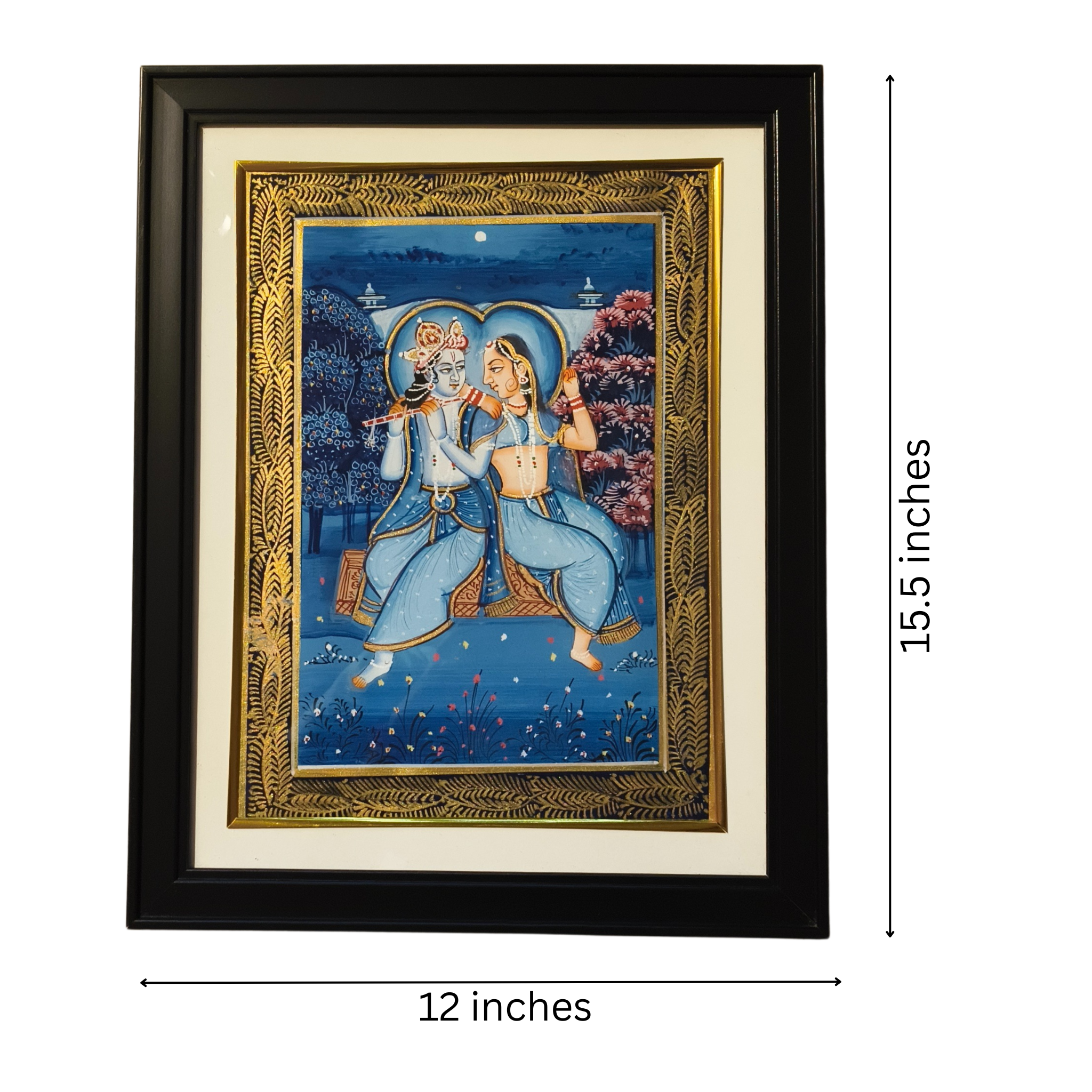 Divine Union of Radha and Krishna – A Rajasthani Miniature