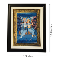 Divine Union of Radha and Krishna – A Rajasthani Miniature