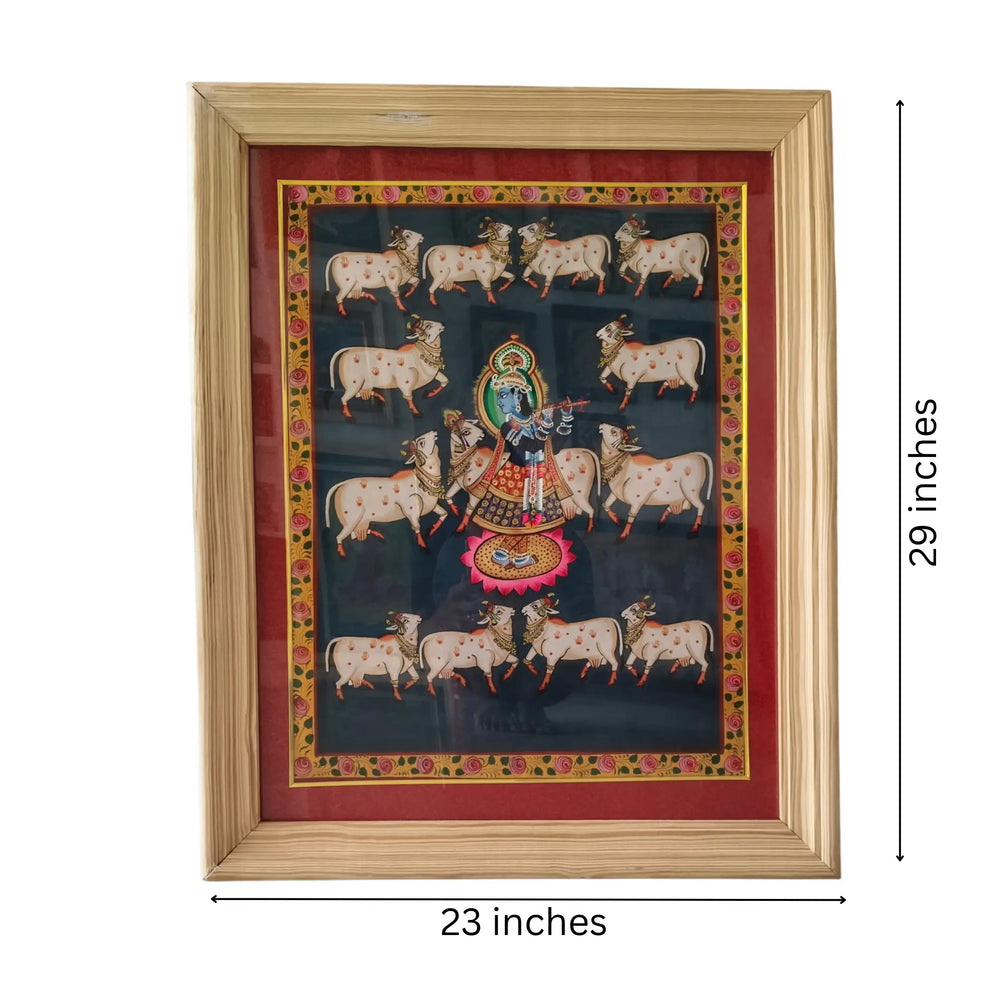 The Divine Flutist - Lord Krishna with Sacred Cows Painting   Paintings