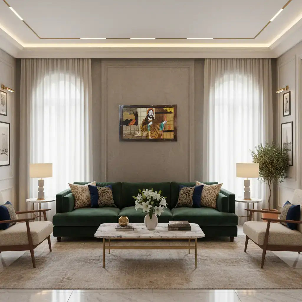 Handcrafted Rosewood Inlay Jesus Frame – Elegant Christian Wall Art Arun