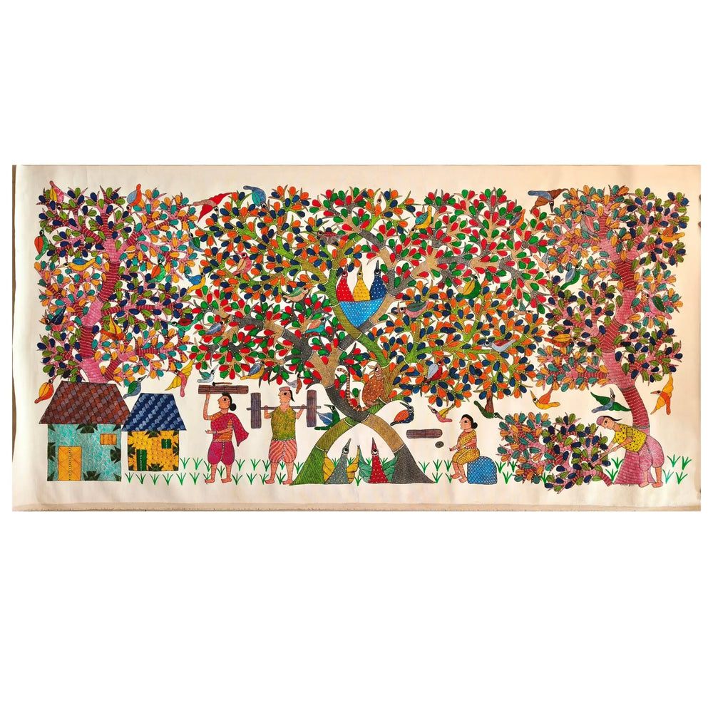 Nature’s Shelter - A Village Story Gond Painting   Paintings
