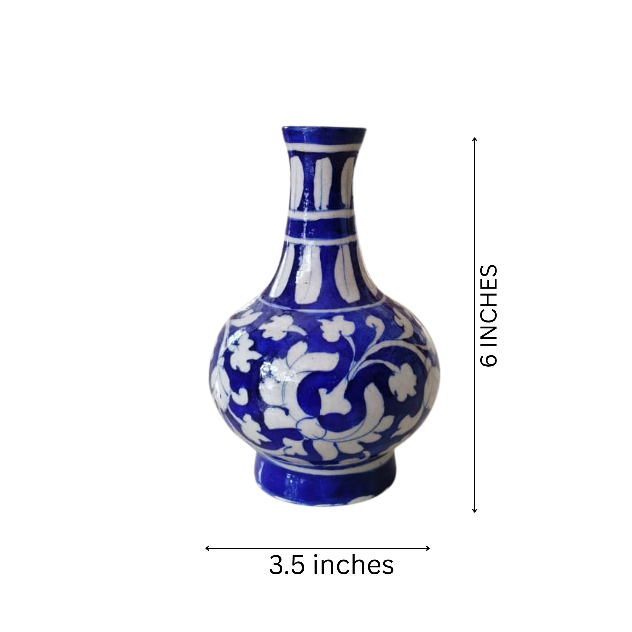 Classic Blue Pottery Floral Vase | Hand-Painted Quartz Decor