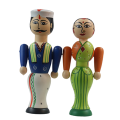 Wooden traditional couple dolls display