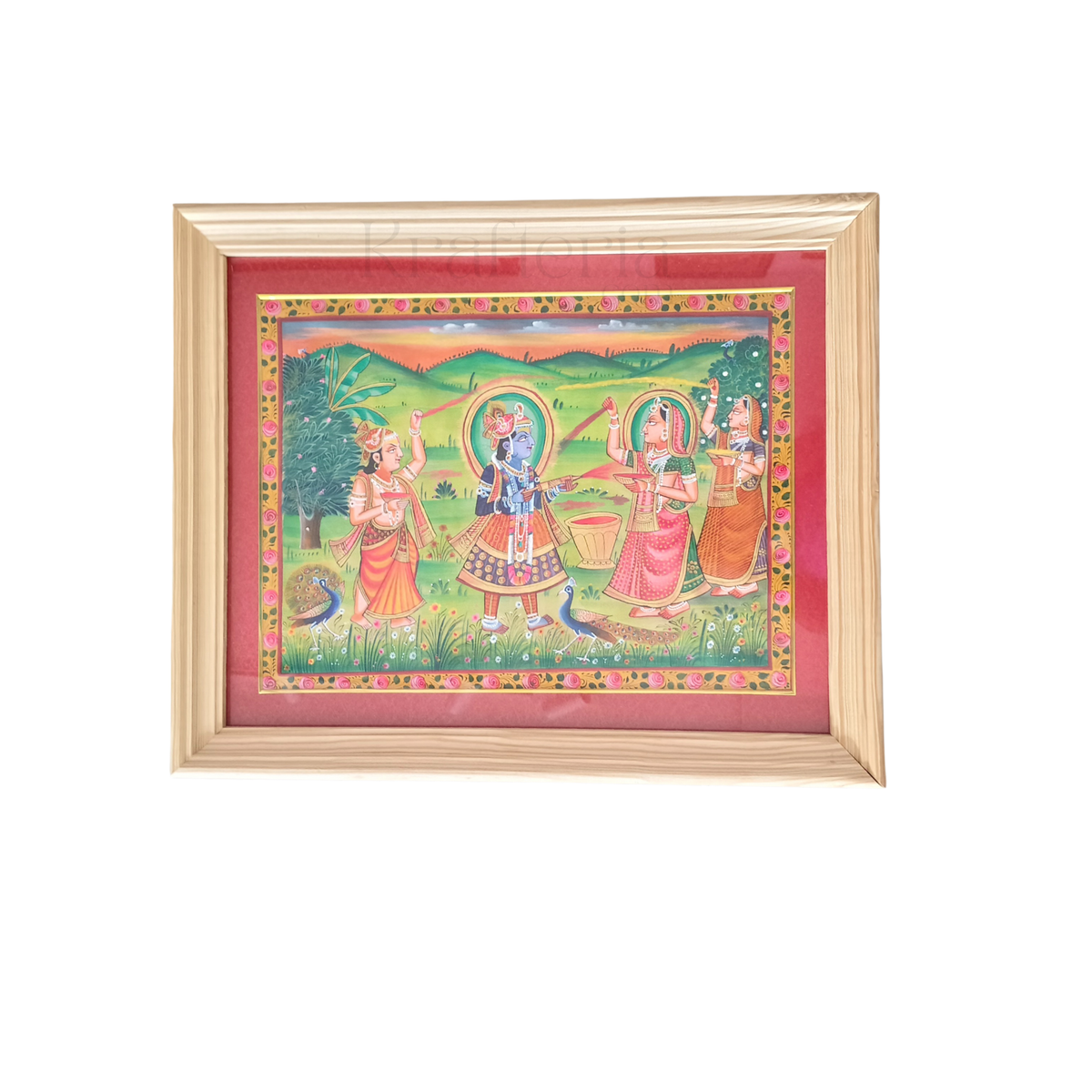 Vrindavan in Bloom - Krishna’s Holi Revelry Miniature Painting