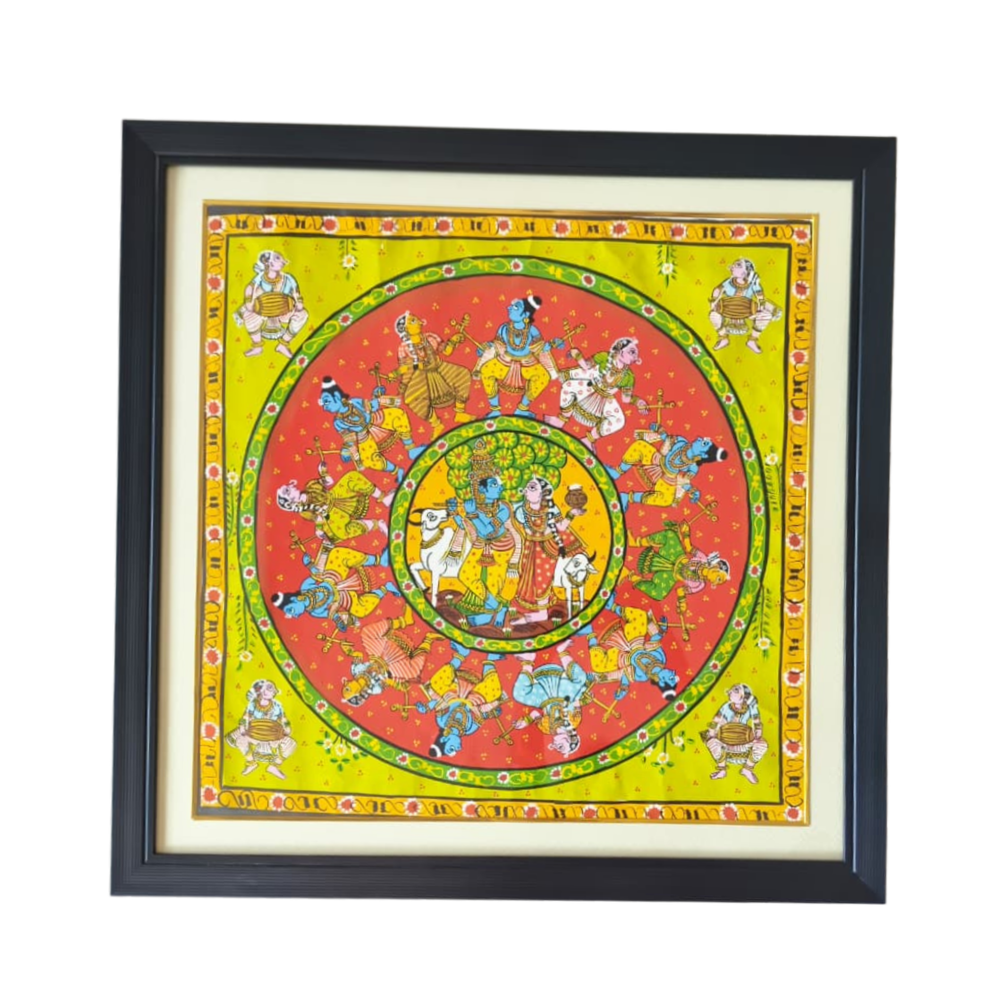 Hand-Painted Ras Leela Cheriyala Painting – Traditional Indian Krishna Wall Art   Cheriyala Painting