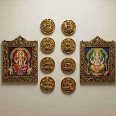 Ashta Lakshmi Brass Set - 8 Piece Handcrafted Goddess Lakshmi Wall Art   Brass Artwork