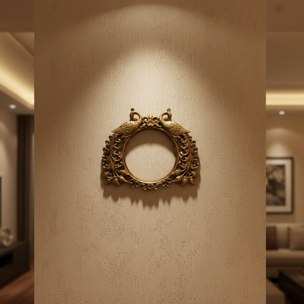 Peacock Brass Prabhavali Frame - Traditional Twin Peacock Wall Art   Brass Artwork