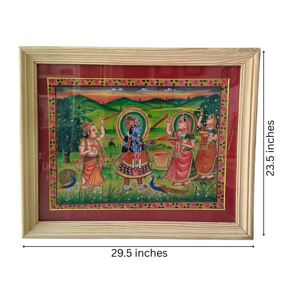 Vrindavan in Bloom - Krishna’s Holi Revelry Miniature Painting   Paintings