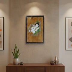 Charming Little Krishna in Rosewood Inlay – Handcrafted Religious Wall Décor Arun