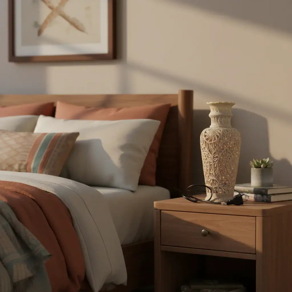 Decorative Flower Vase Lamp – Intricate Jali Carving Inspired by Kashi Temples   Jali Art