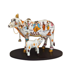 Kamadhenu Resin Cow with Calf | Decorative Spiritual Figurine