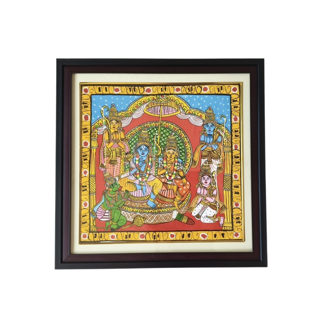 Hand-Painted Rama & Sita Cheriyal Painting – Traditional Telangana Folk Art Wall Decor   Cheriyala Painting