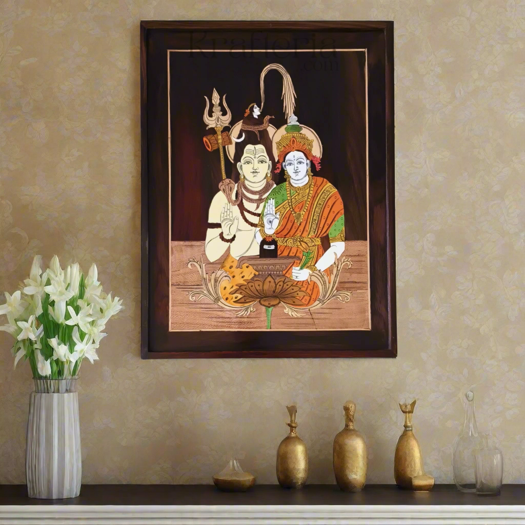Spiritual Rosewood Artwork – Shiva Parvati Blessing Pose