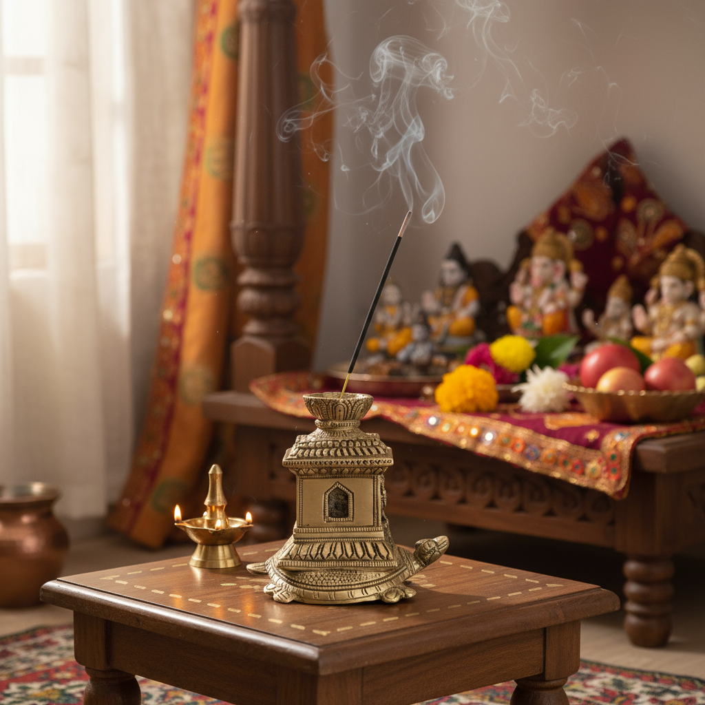 Ornate Brass Tortoise (Kurma) Agarbatti Stand with Deity Figures