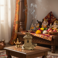 Ornate Brass Tortoise (Kurma) Agarbatti Stand with Deity Figures