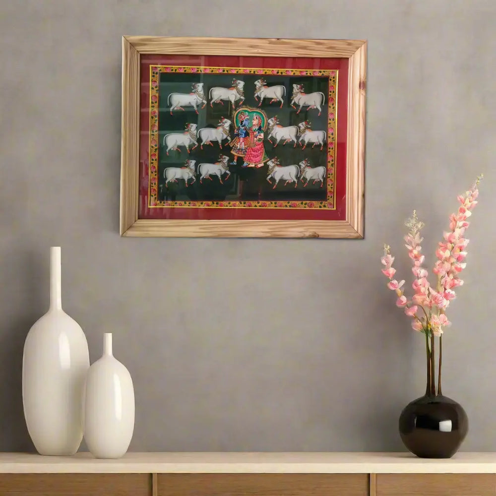 Radha and Krishna Surrounded by the Holy Cows Painting   Paintings