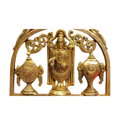 Lord Venkateswara Brass Wall Hanging with Shankh & Chakra - Balaji Prabhavali Wall Art   Brass Artwork