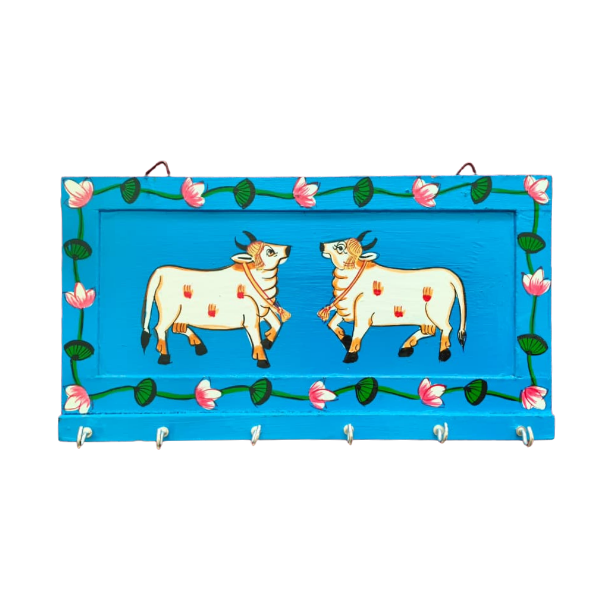 Hand-Painted Wooden Cow Key Hanger – Rustic Wall Organizer