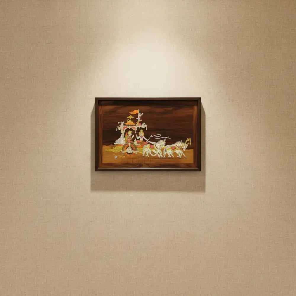 Gita Upadesh Inlay Art – Krishna and Arjuna Scene in Rosewood Frame Arun
