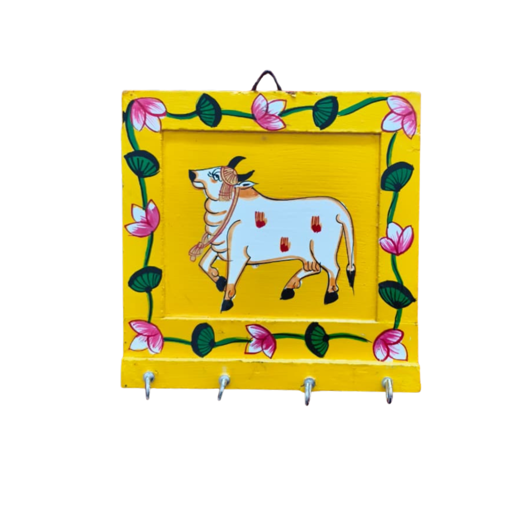 Hand-Painted Wooden Cow Key Hanger – Rustic Wall Organizer