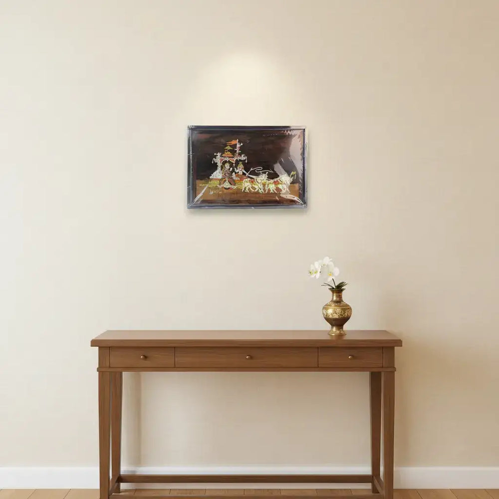Gita Upadesh Inlay Art – Krishna and Arjuna Scene in Rosewood Frame Arun