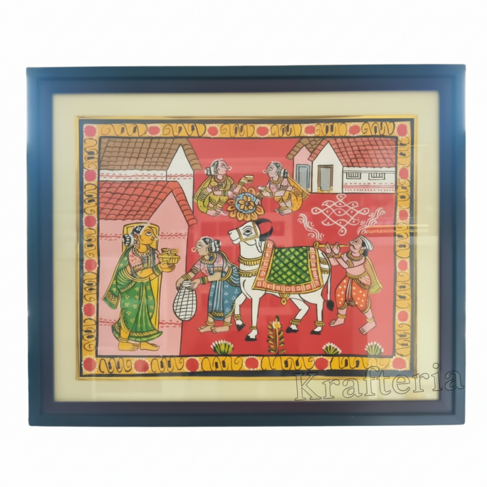 Traditional Cheriyal Painting – Village Procession Folk Art   Cheriyala Painting