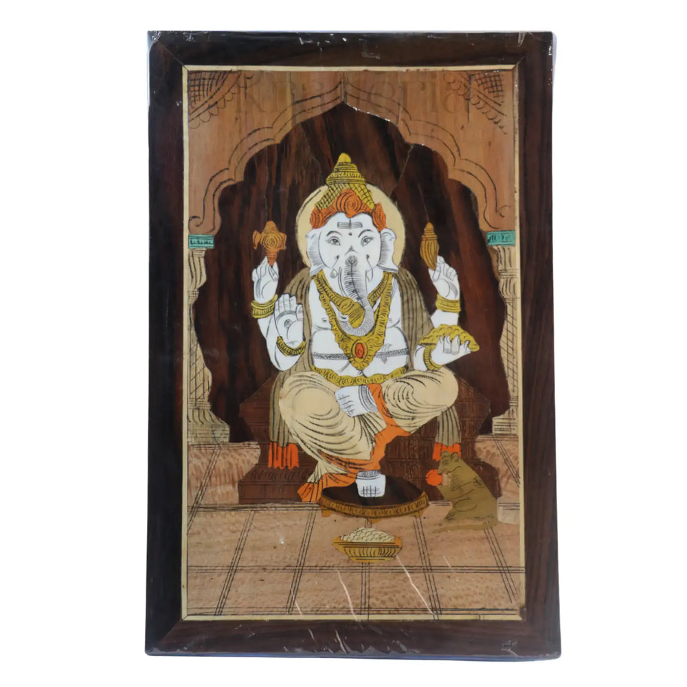 Lord Ganesha with Shankh & Chakra – Rosewood Inlay Art Frame   Inlay Art