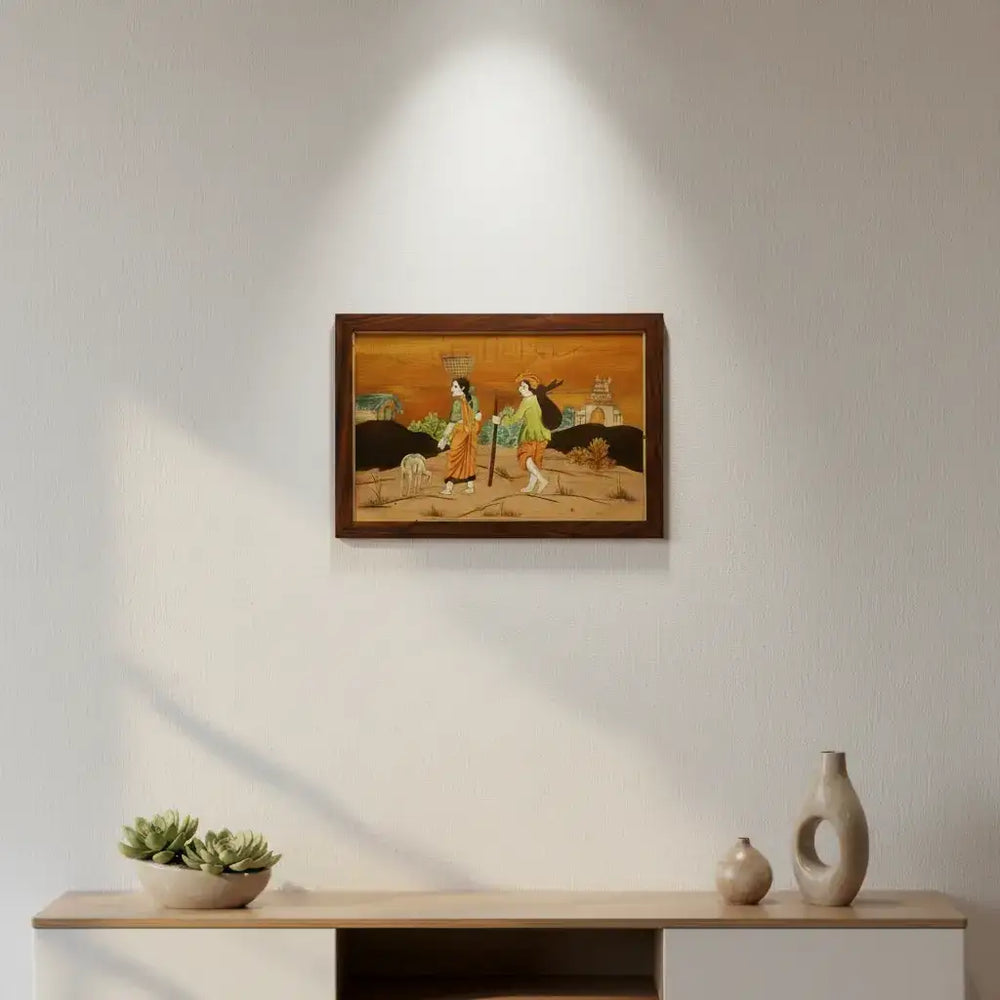 Rosewood Inlay Artwork – Scenic Village Life Handmade Wall Decor Arun